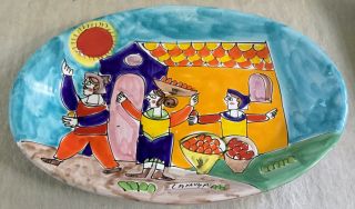Hand Painted Abstract Mcm Italian La Musa Ceramic Art Serving Platter - Large 20”