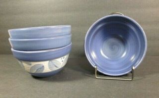 Set Of Four Pfaltzgraff Villa Flora Soup Cereal Bowl X4 Blue Leaves Stoneware