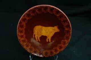 Ned Foltz Redware Pottery Cow Plate Brown Glaze 9” 1983