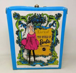 Vtg 1968 Mattel The World Of Barbie Doll Carrying Case Trunk 1002 Blue & Green