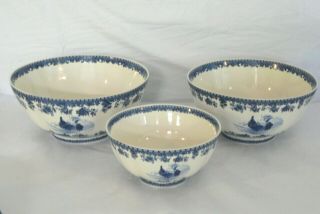 William James Farm Yard Blue Rooster Serving Mixing Bowls Set Of 3 -