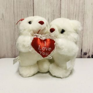 White I Love You 2 Teddy Bears Plush Soft Stuffed Animal