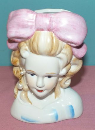 Vintage Hand - Painted Nippon Porcelain Lady Head Vase 7 " Pink Bow