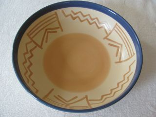 Pfaltzgraff Timbuktu - Geometric/leaf Pattern Blue & Brown - 9 " Round Serving Bowl