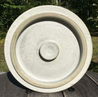 Vintage Stoneware Crock Lid Stamped 4 Gal Recessed Big Button Knob 11 1/4 " Dia.
