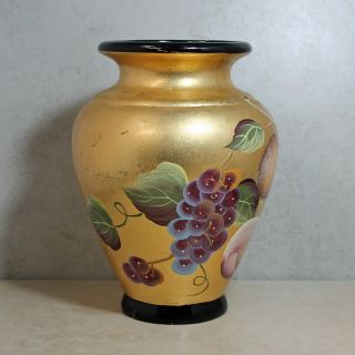 Hand Painted Decorative Gold Black Fruit 10 " Vase Urn,  10 ",  Box Available (5555)