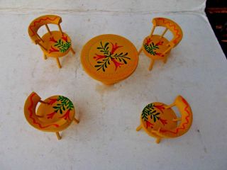 Vintage 5 Pc.  Hand Painted Miniature Wooden Doll House Furniture - Japan