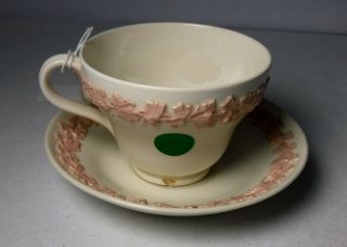 Wedgwood Queensware Pink On Cream Plain Edge Cup & Saucer Set - 2 - 1/2 " Chip 3