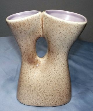 Mcm Red Wing Pottery B1427 8 " Double Vase Wedding Speckle & Lilac Purple