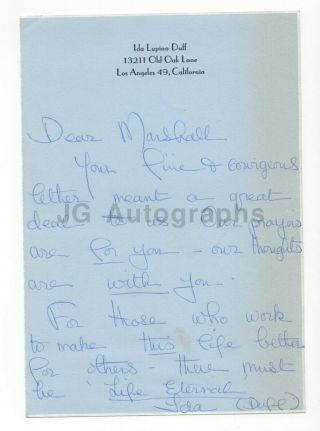 Ida Lupino - Classic Film Actress - Signed Letter (als)