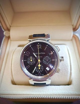 Louis Vuitton Tambour Unisex Chronograph Q1121 Stainless Steel & Leather