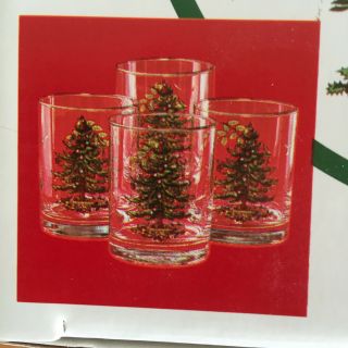 Spode Christmas Tree England Set Of 4 Double Old Fashioneds Bar Glasses Nib