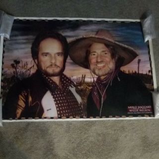 Wllie Nelson Merle Haggard Signed Pancho & Lefty Poster Signed By Merle Only