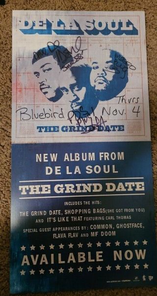 De La Soul Signed Tour Poster Posdnuos Trugoy Maseo Autograph The Grind Date 2