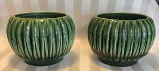 Pair Mccoy Pottery Usa Green Ribbed Planter Bowl 685
