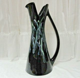 Vintage Mcm Haeger Pottery 16 " Large Vase Whandle R - 1619 Ebony Black Drip Glaze