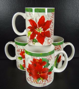Certified International Holiday Floral Set Of 4 Mugs Julie Ueland Poinsettia