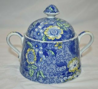 Spode Blue Chintz Sugar Bowl With Lid Made In England