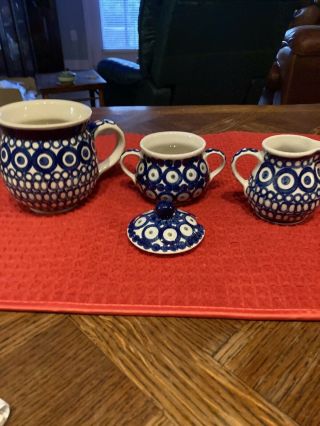 Hand Made In Portland Set Of 4 Blue And White Boleslawiec