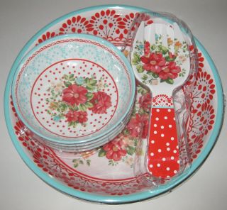 Pioneer Woman Vintage Floral Salad Serving Bowl Small Bowls & Server Set Melamin