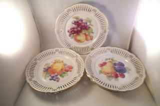 Vintage Schwarzenhammer Bavaria Set Of 5 Reticulated Fruit Pear Salad Plates C