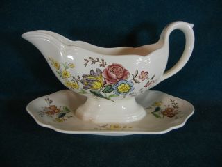 Copeland Spode Gainsborough Old Mark Gravy Boat With Attached Underplate