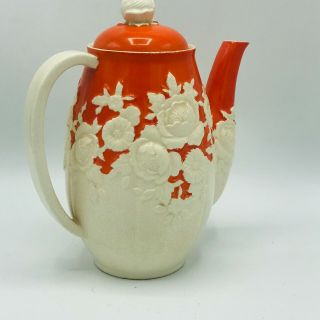 Moriyama Mori - Machi Chocolate Pot Orange White Floral Hand Painted Japan Je