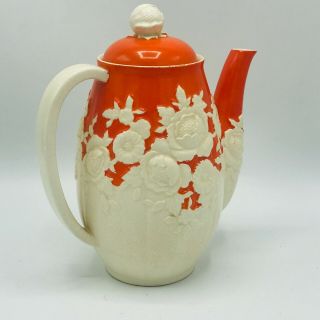 Moriyama Mori - Machi Chocolate Pot Orange White Floral Hand Painted Japan JE 3