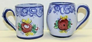 Vestal Portugal Pottery Blue Hand Painted Floral Mugs Set Of 2 Coffee Tea Mug
