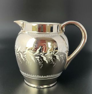 Antique English Lustreware Lusterware Pitcher with Silver Resist Decoration 2