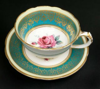 Rare Vintage Paragon Bone China Demitasse Cup And Saucer Blue/green Gold Rose