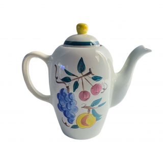 Vintage Stangl Pottery Ivory Fruit Pattern Coffee Tea Pot W/ Lid 10”h 11”l