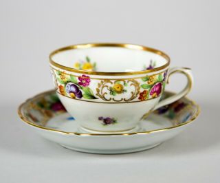 Schumann Bavaria Empress Dresden Flowers Demitasse Cup & Saucer Set Vintage