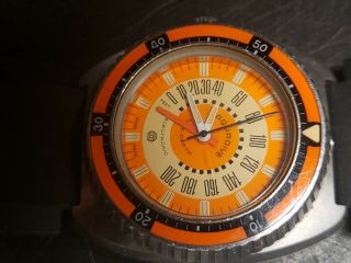 Vintage 1970 ' s Aquadive Time - Depth Model 50 Swiss Made Watch Orange Dial 2