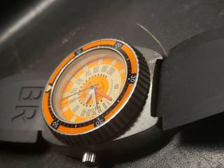 Vintage 1970 ' s Aquadive Time - Depth Model 50 Swiss Made Watch Orange Dial 4