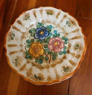 Vtg Deruta Italy Hand Painted Floral Ceramic 8 Inch Wall Plate Majolica Pottery