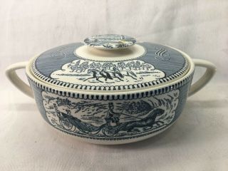 Currier And Ives Royal China Blue/white Covered Casserole Dish