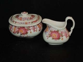 Copeland Spode Aster Red Gadroon Lidded Sugar And Creamer
