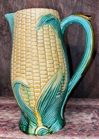 Vintage Corn Cob Majolica Pottery Pitcher 6.  5”