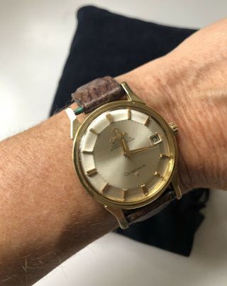 Mens Omega 1960s Constellation Pie Pan 14k Gold & Steel Chrono Watch