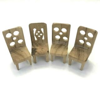 Four Handmade Wooden Miniature Doll House Chairs Rustic 3 1/2 Inches