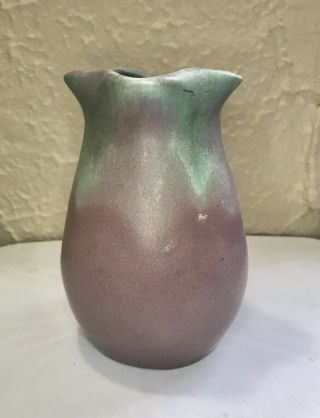 Vintage Muncie Pottery Matte Lilac & Green Vase - 404 6” Purple Green