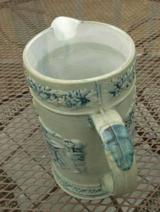 White ' s Utica Stoneware Salt Glazed Pitcher w/ Rare Cobalt Blue Scene - 3