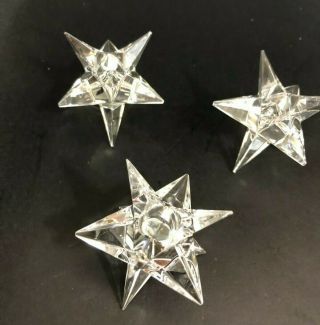 Vintage Rosenthal 9 Pointed Star Crystal Candle Holders - Set 3 W/ Box & Candles