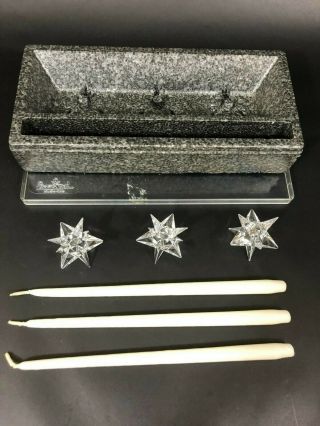 Vintage Rosenthal 9 Pointed Star Crystal Candle Holders - Set 3 w/ Box & Candles 3