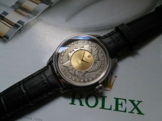Rolex Movement 1600 Set In 1880 Silver Morgan Dollar 18k Dial 44mm Swiss Case
