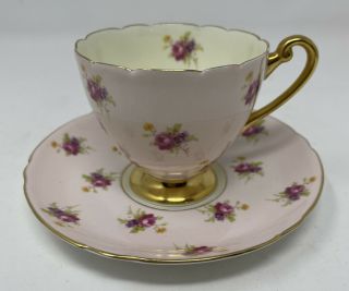 Shelley Tea Cup & Saucer Set Ripon Shape Hulmes Rose Chintz Pink
