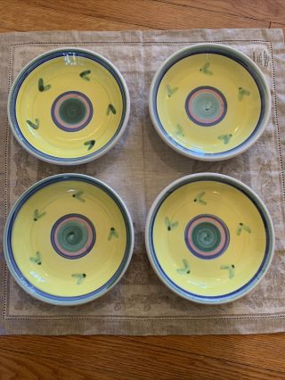 Set Of 4 Caleca 8.  5 " Pasta /salad Bowls Yellow Green Pink & Blue Made In Italy
