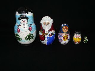 Set Of 5 Christmas / Holiday / Santa / Snowman Nesting Dolls