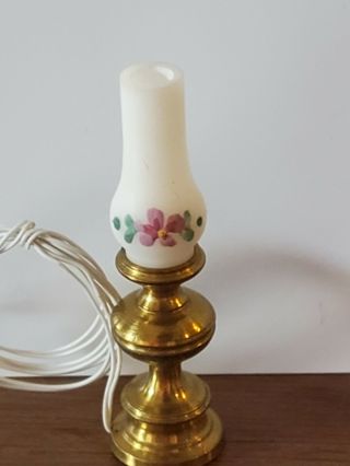 Dollhouse Miniature Modern Brass & Milk Glass Hurricane Shade Led Light Lamp